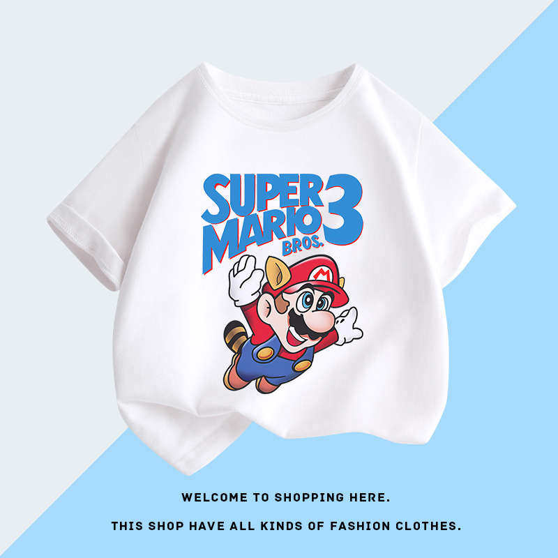 2026 Super Mario and Luigi Anime Childrens Cotton Shortsleeved Tshirt Cartoon Game Trendy Top for Boys Casual Short Sleeves