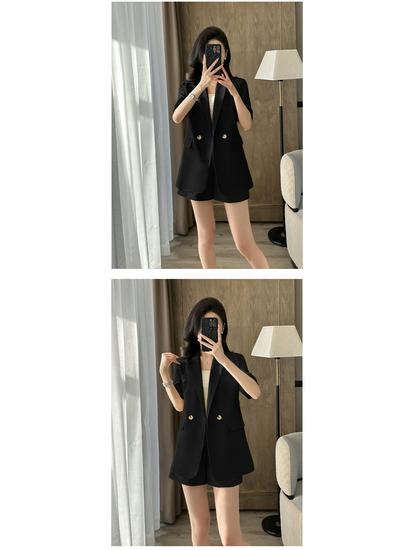 2025 Women's Summer White Blazer & Short Sleeve Suit Set - Plus Size, High-End, Fashionably Loose Fit