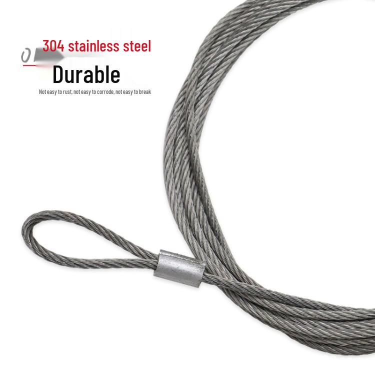304 Stainless Steel Wire Rope Crimped Aluminum Sleeve Clothesline Safety Cable for Lighting Suspension and Anti-theft Hanging.