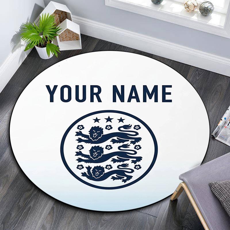 Custom Name,England National Football Team Pattern Round rug,Carpet Rug for Living Room Bedroom Playroom ,Non-slip Floor Mat,Holiday Gifts and Birthda