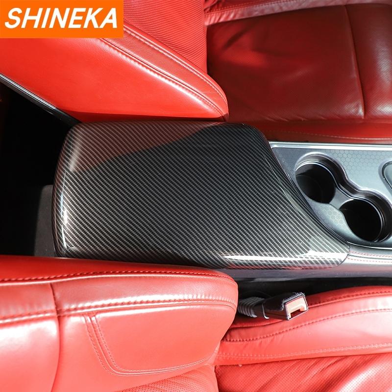 SHINEKA ABS Carbon Fiber Armrest Box Panel Decoration Cover for Dodge Challenger 2015 Up Car Interior Accessories