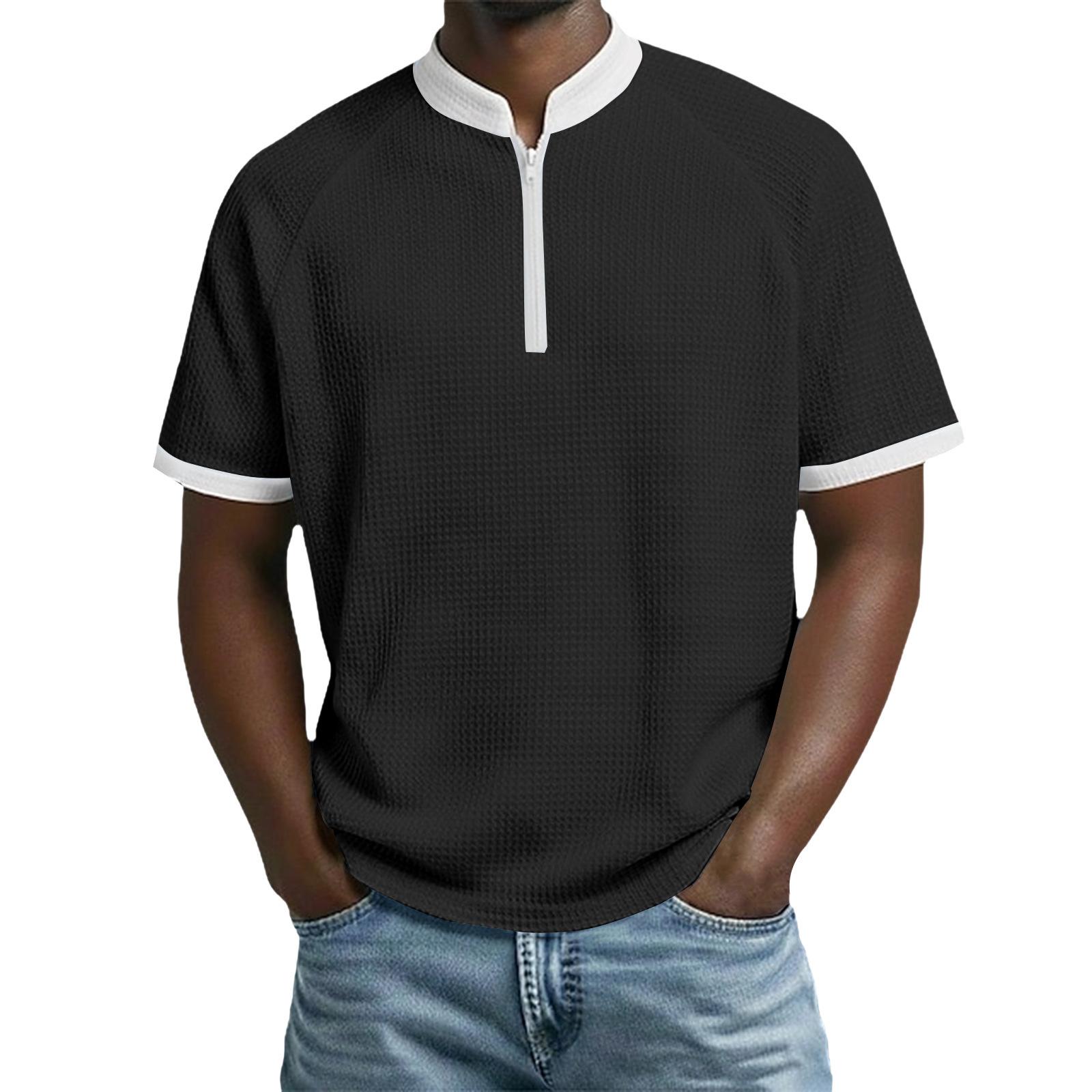Men s Casual Fashionable Loose And Soft Breathable Top, Two-color Patchwork Short-sleeved Top. L