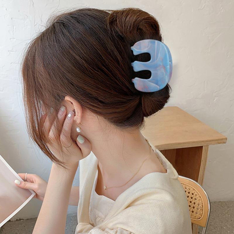 M-shaped Pumpkin Claw Clip High-end Marble Ponytail Hair Clip Back of The Head Updo Shark Clip Hair Accessory