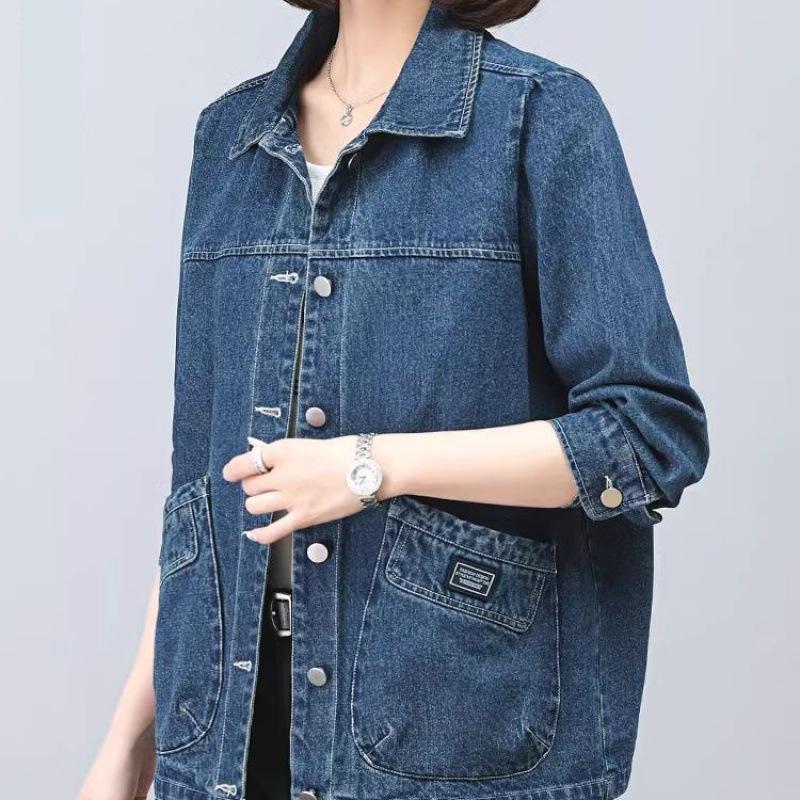 Spring and Autumn Women's Denim Jacket Casual Large Size Middle-aged Mother Short Denim Jacket