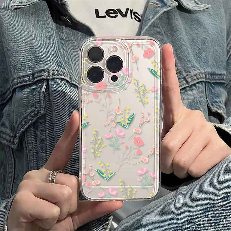 Pink flower applies to iPhone17promax Apple 16 mobile phone case 14/13 fine hole 15 protective case, anti-drop.