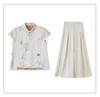 Mom's Stylish Summer Two-Piece Set: Mid-Aged Women's Chinese Style Short-Sleeve Shirt + Skirt Pants.