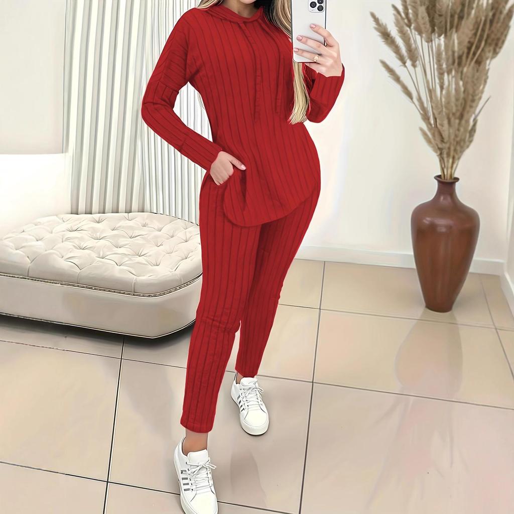 Damen Rippstrick Hoodie und Lange Hose Set Herbst/Winter 2025