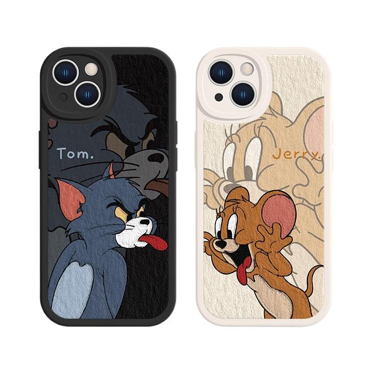 Couple phone case cat and mouse apple 16 cartoon tom 13 jerry cartoon 15/7plus oil painting lambskin
