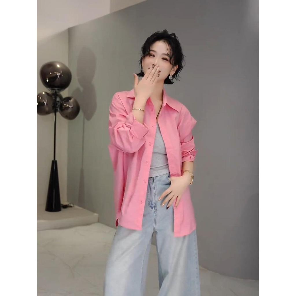2025 Spring Minimalist Oversized Candy Color Shirt - High-End Versatile Long Sleeve
