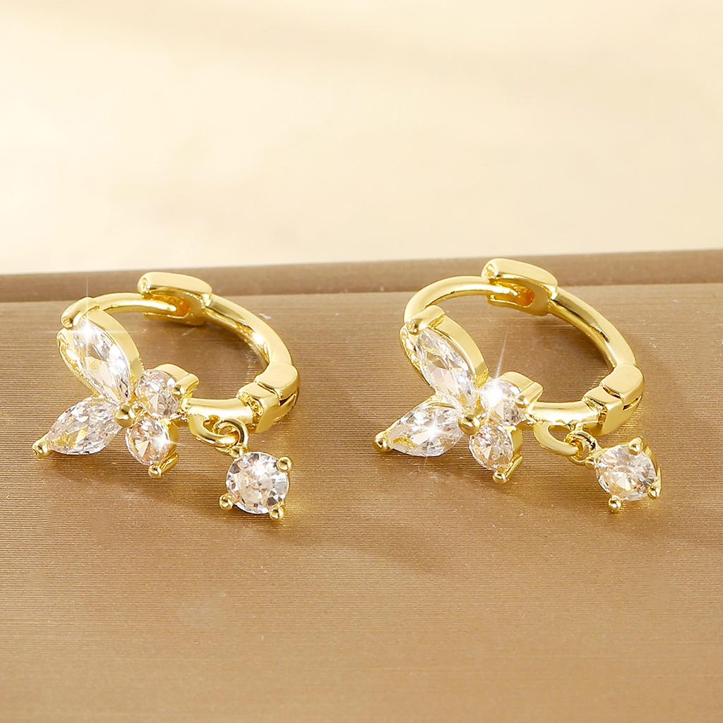 Simple Zircon Butterfly Earrings Round Ear Cuff Sweet Drop Pendant Women Fashion Jewelry