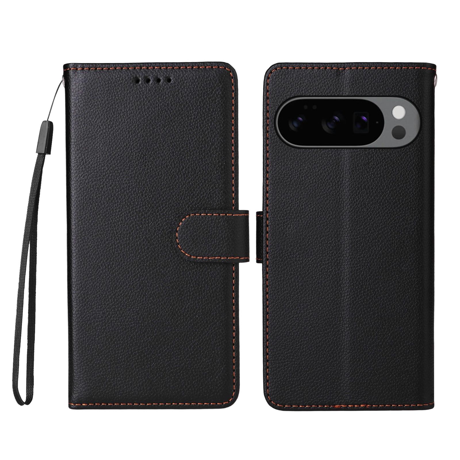 

For Google Pixel 9/Google Pixel 9 Pro/Google Pixel 10 Pro/Google Pixel 10 Case RFID Blocking 3 Card Slots PU Leather Phone Cover with Wrist Strap Black