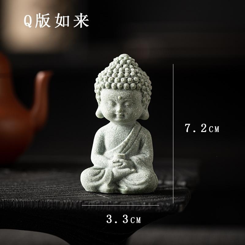 

Chinese Green Sand Stone Tea Play Figurine Zen Mogao Grottoes Buddha Tea Pet Fish Tank Sculpture Landscape Desktop Decoration