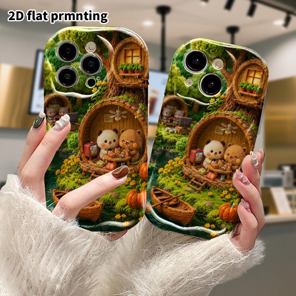 Phone Case: 2D Flat, Fits iPhone 18 17 16 15 14 13 12 Pro Protective Case, Forest Tree Hollow Cabin, Perfect Christmas and Halloween Holiday Gift