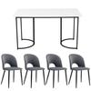 Dining Room Set - MUVOE - 140 X 80 Cm - 4 Velvet Chairs - Adjustable Feet - White MDF