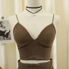 Women Crop Top Sexy Solid Color Sleeveless Straps Tank Tops Ribbed Slim Camis Basic Underwear Lingerie Padded Bra Tops LM