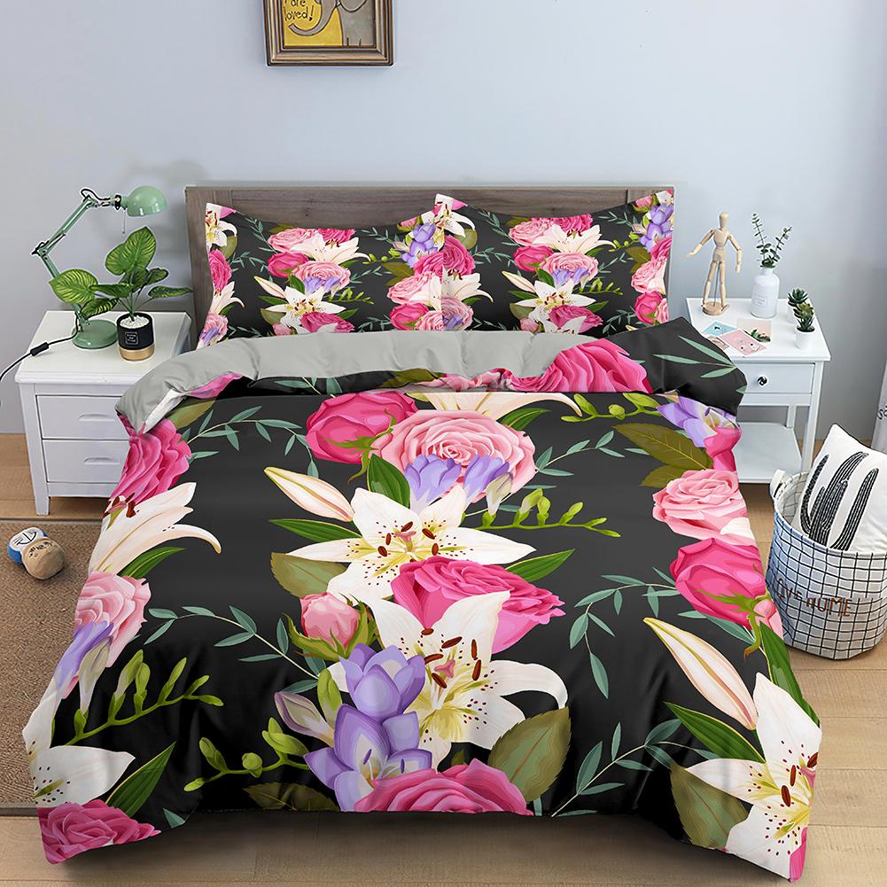 Poszwa na kołdrę 3D z motywem róży Queen King Double Zestaw pościeli 2/3 szt. Poszwa na kołdrę z zapięciem na zamek błyskawiczny Rozmiar King Poliestrowa poszwa na kołdrę