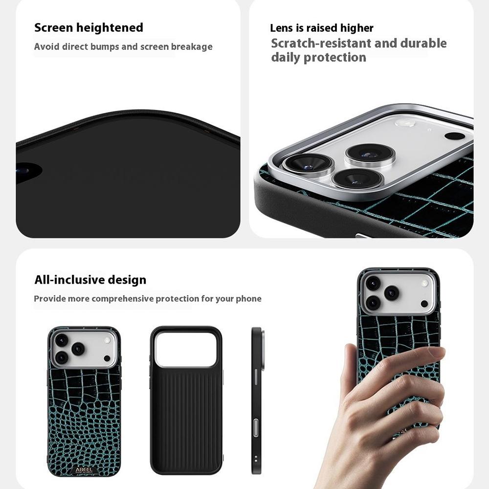 ABEEL For iPhone 17 Pro Max Deksel Kompatibelt med MagSafe Krokodilletekstur Mikro-preget Bakdeksel