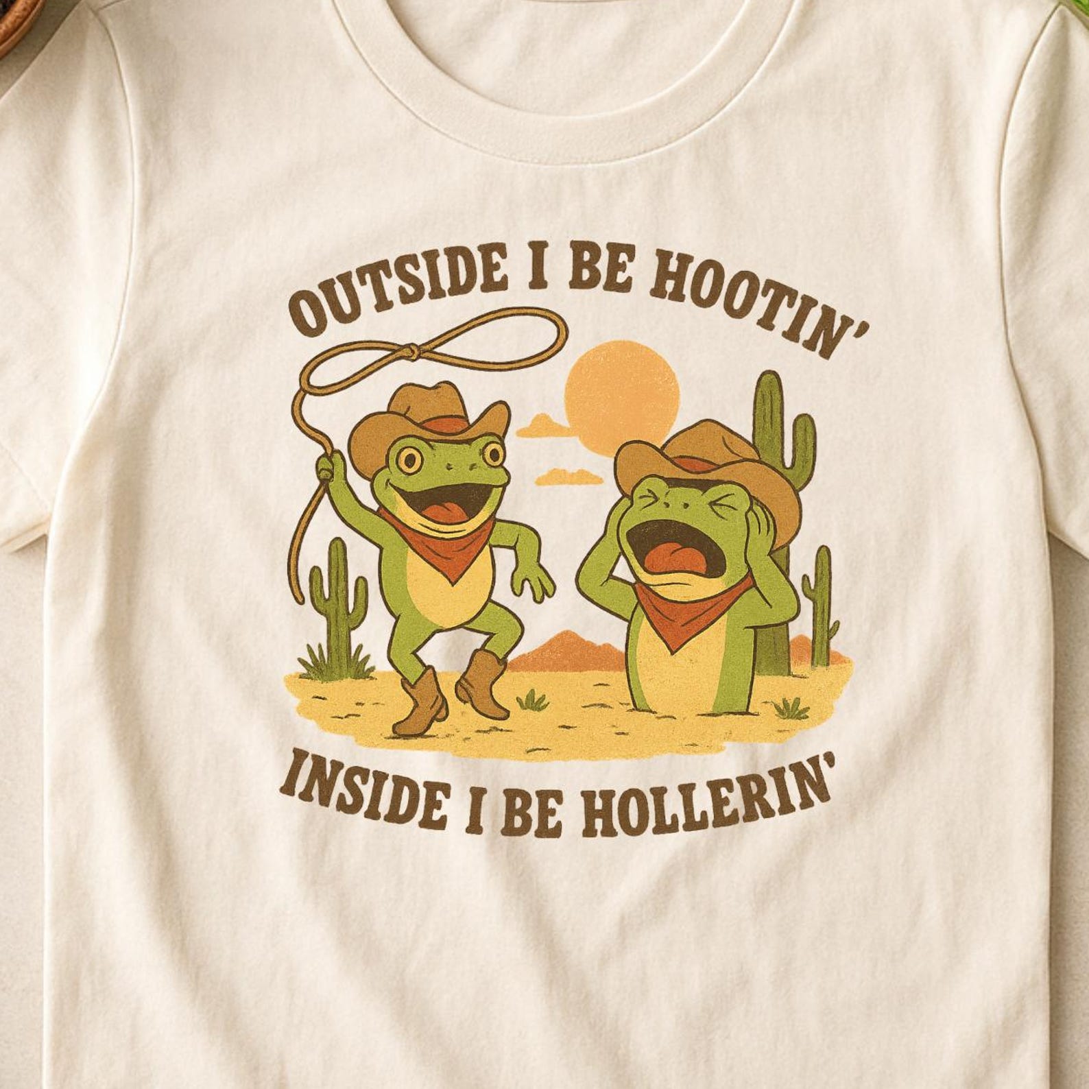 Funny Frog Cowboy T-Shirt: Vintage Cowgirl Western Humor M