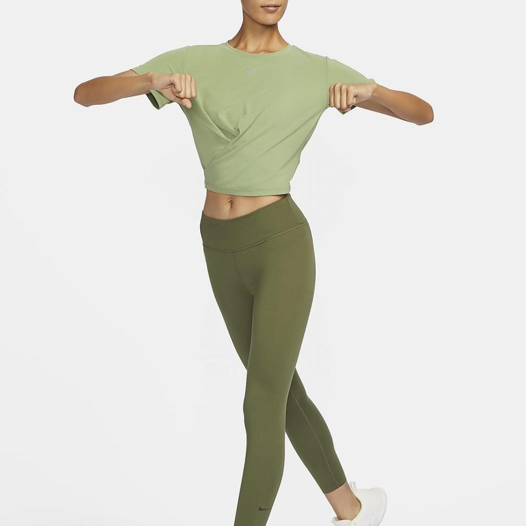 Nike Dri-Fit Solid Color Sports Crew Neck Short Sleeve T-Shirt Women Tops Oil-Green DD4922-386
