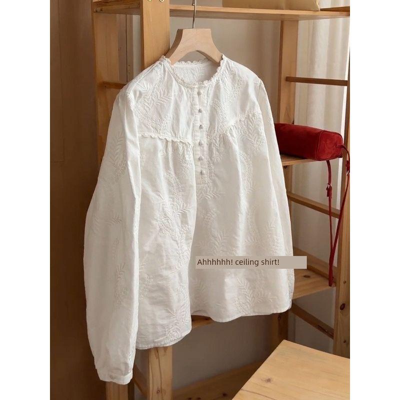 Chinese-Style Women's Clothing, Retro National Style Puff-Sleeve Embroidered Shirt, 2026 Early Spring New Model, Sweet and Age-Reducing Slimming Top