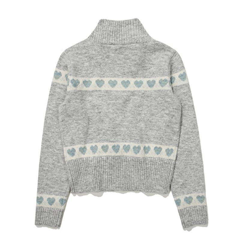 Heart Penguin Half Zip Sweater  Gray 