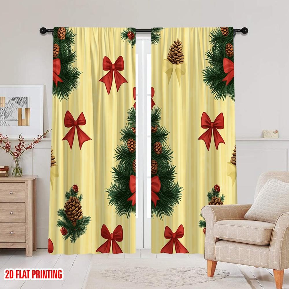 2pcs,2D Plane Printing Curtains Roller Blinds Christmas Trees Bows Snowflakes (2) Versatile Fabric (without Rod) Art Deco