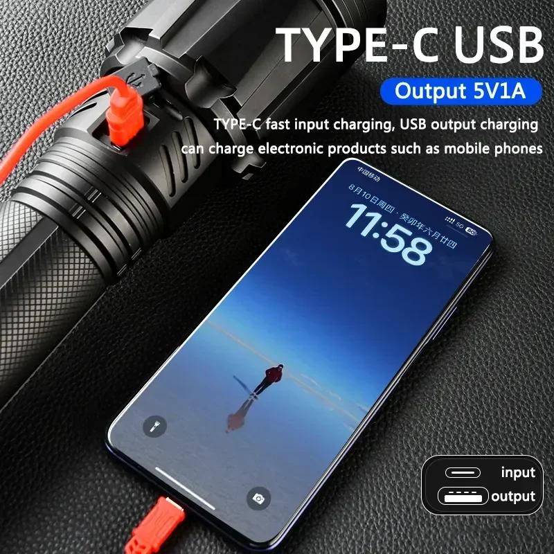 Lanterna LED de Mare Putere, Lanterna Tactică Puternică, Reîncărcabilă, Super Rază Lungă, Lanternă de Camping pentru Urgențe în Aer Liber