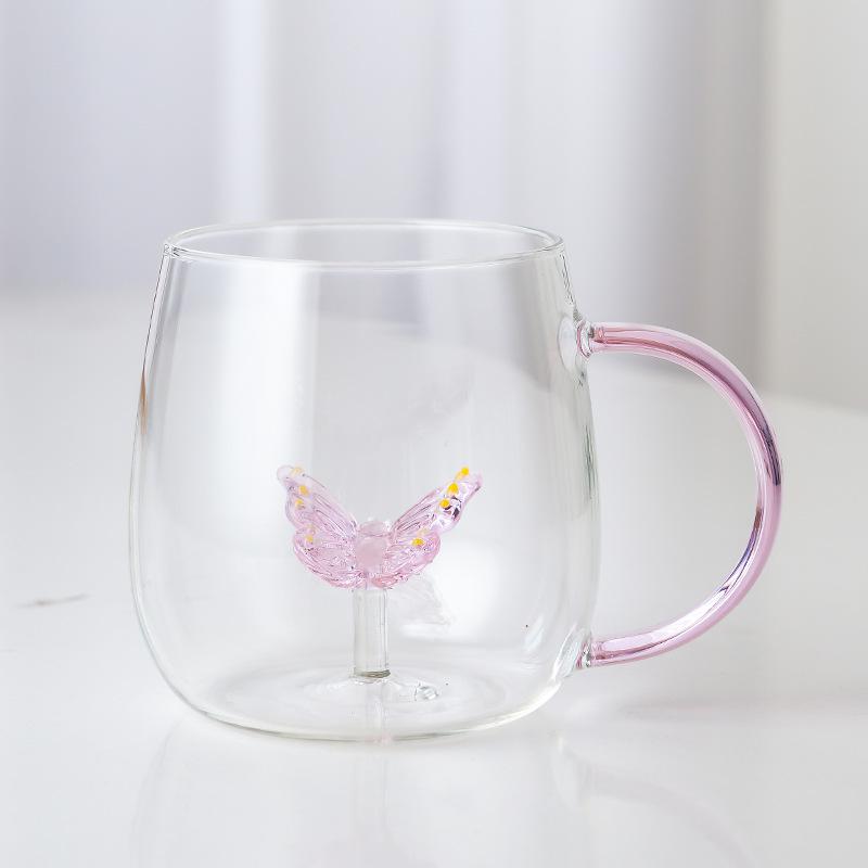 3D Cartoon Animal Glass Cup with Colored Handle - High Borosilicate Household Gift