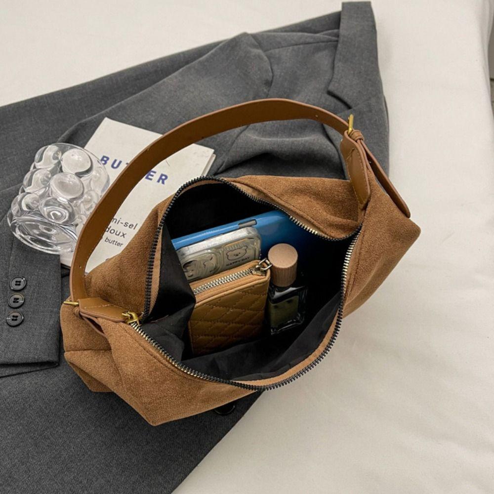 Large Capacity Hobo Bag Solid Color Tote Bag Simple Suede Shoulder Bag Autumn and Winter