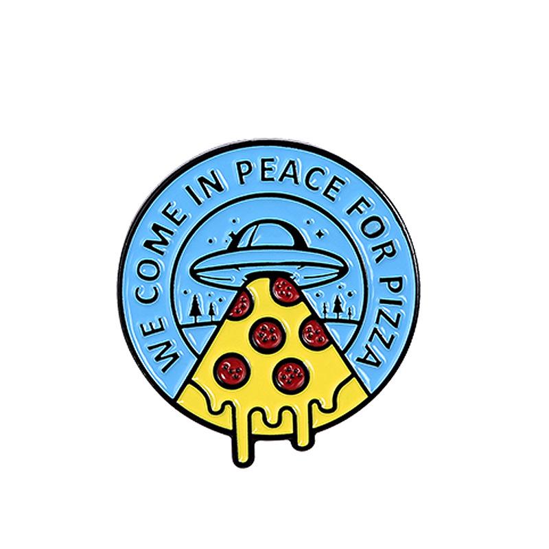 Stylish Spaceship & Planet Pizza Enamel Brooch: Versatile Badge Accessory