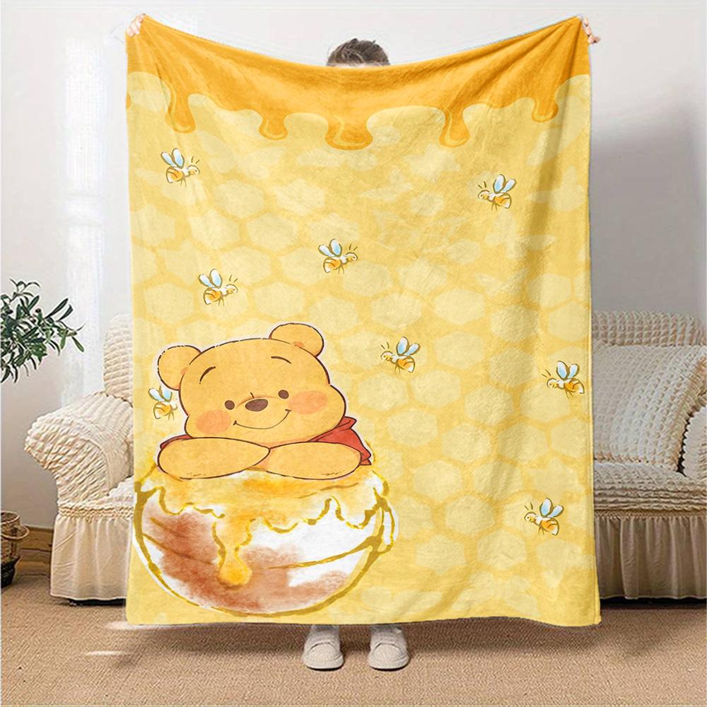 1 Stück Puuh Bär Wabenmuster Decke Leichte Flanell Überwurfdecke für Sofa Bett Reise Camping Wohnzimmer Büro Couch Stuhl