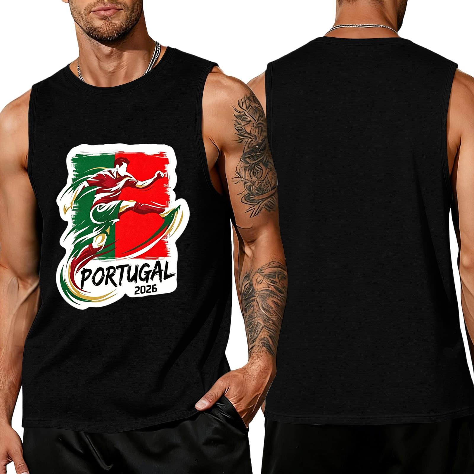 Men s Sleeveless Athletic Tank Top Portugal Soccer Graphic Print Casual Workout Shirt Summer Sportswear XXXXL