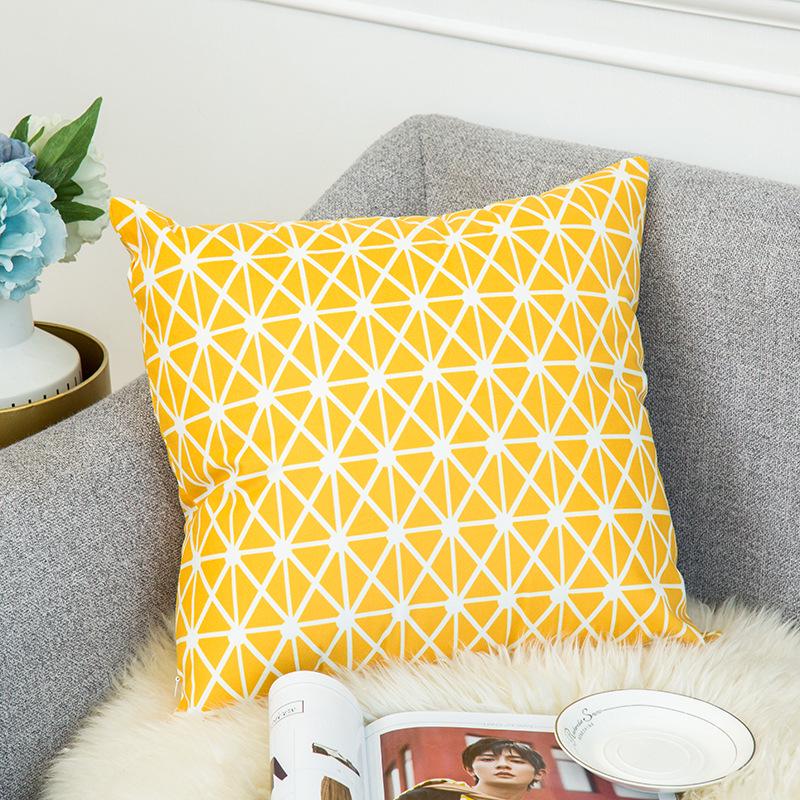 Warm Yellow and Gray Geometric Striped Pillowcase Pattern Sofa Thickened Short Plush Simple Cushion Cover Does Not Include Pillowcases