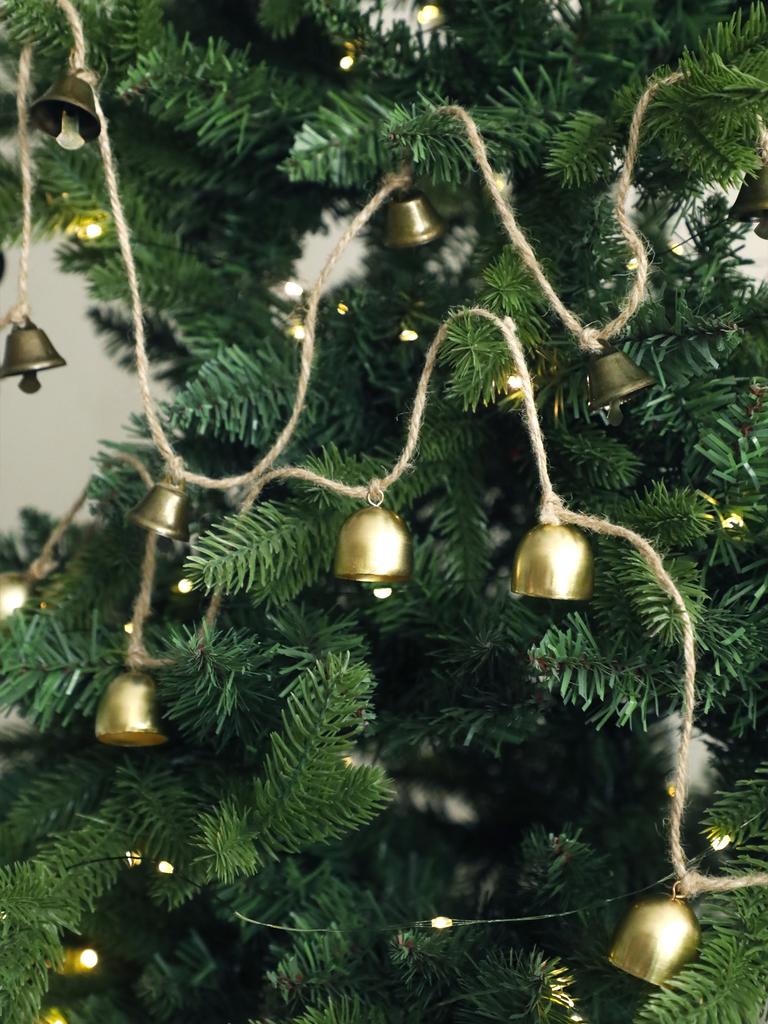 1pc Christmas Golden Bell Garland, Rustic Jute Rope Hanging Bells, Festive Decor for Xmas Tree,Fireplace,Home & Party Decoration