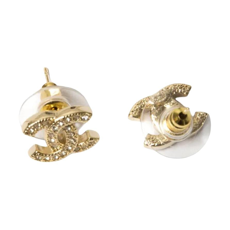 CHANEL Metal, Gold Plated, Crystal Stud Earrings Women's Gold 15015941