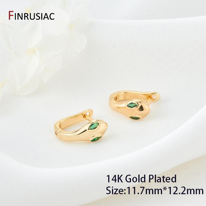 

14K Gold Plated Brass U-shaped Snake Hoop Earrings,Luxury Zircon Huggies Earrings For Women Party Jewelry Accessories 1 Pair
