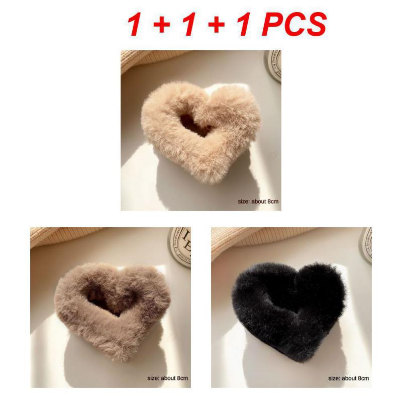 1/2/3Pcs Plush Heart Hair Clips For Women Autumn Winter Fur Hair Crab Clip Elegant Shark Hair Claws Headwear Hair Accessories