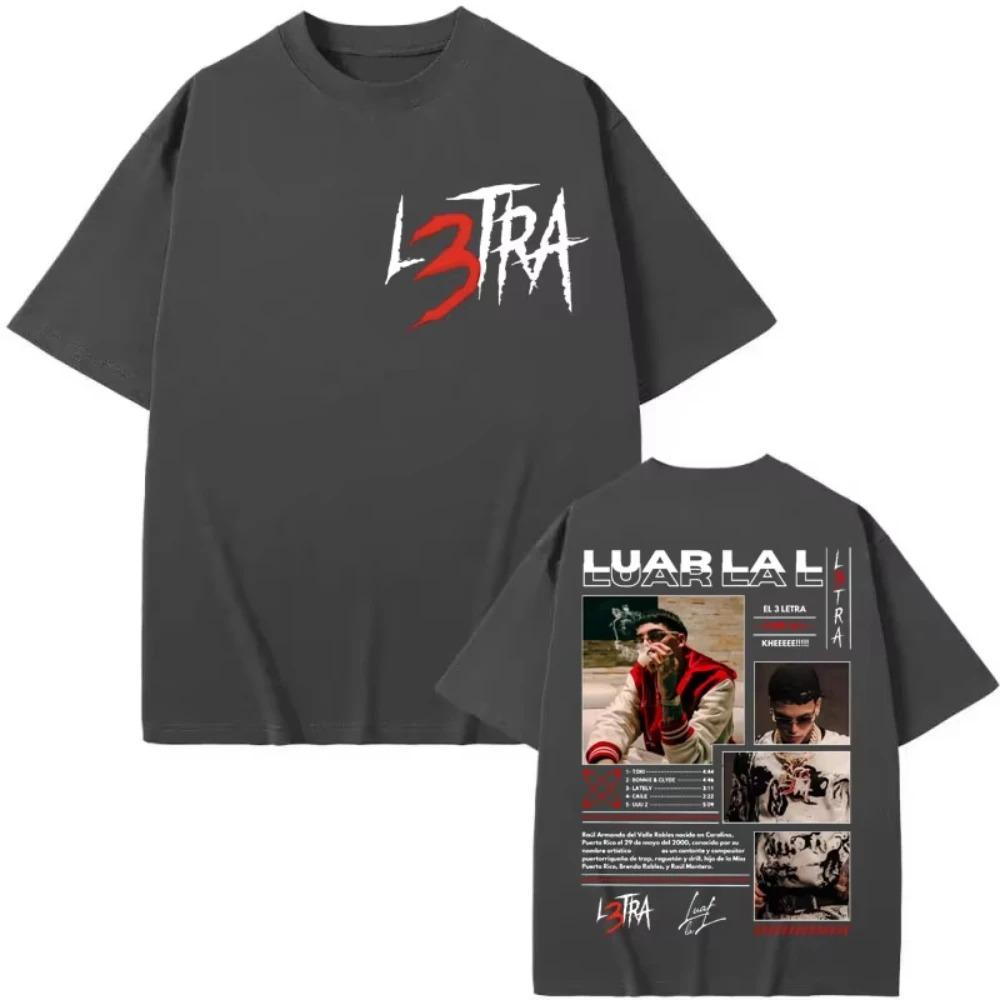 Unisex Women Clothing Fashion Hip Hop T-shirt Rapper Luar La L Poster Graphic T Shirts Music Album L3TRA Double Sided Print T Shirt