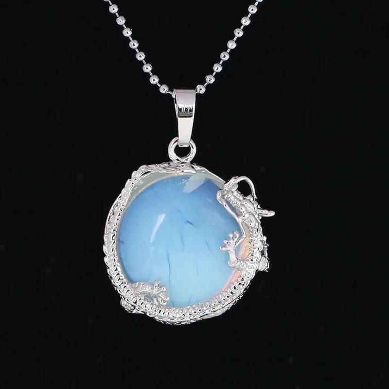 

1pc Natural Stone Dragon Pendants necklace Quartz Green Aventurine Blue Sand Stone Crystal Opal Necklaces Pendants Jewelry Gift