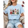 Women Christmas T‑Shirt Meowy Christmas Cute Cat Xmas Sweater Hat Reindeer Print Short Sleeve Casual Holiday Party Tee Tops Gift