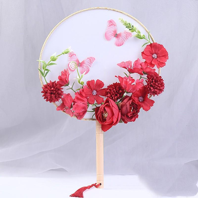 Exquisite Flower Butterfly Round Fan Women Dance Performance Props Wedding Craft Home Decoration