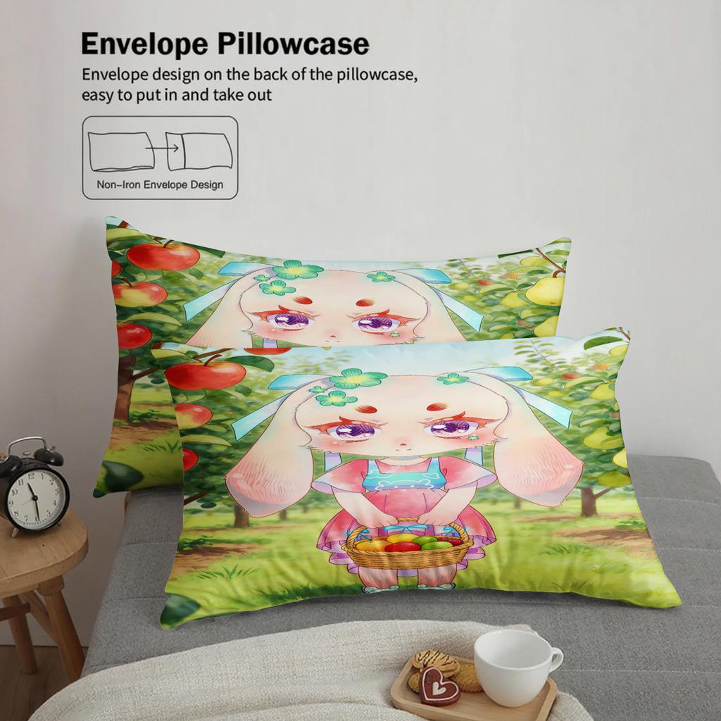 Softville Cozy Town 3PCS Bedding Sets Lop Rabbit Orchard Harvest Printed Duvet Cover No Filling Cartoon Style Queen King Size