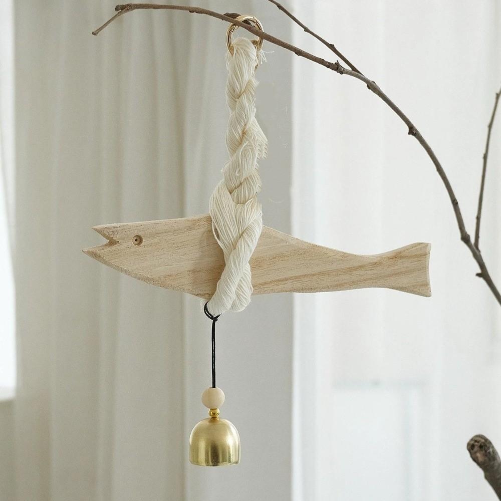 Handmade Wood Fish Door Bell Lightweight Hand Carved Fish Wall Decoration Lucky Rustic Fish Door Chimes Housewarming Gift