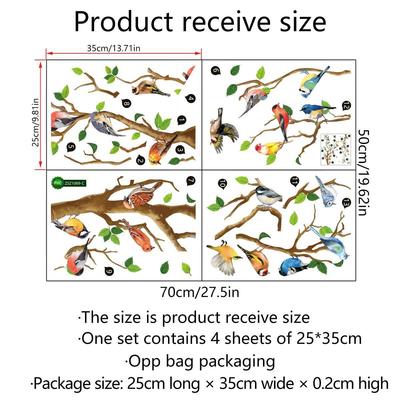 Chinese Style Vintage Bird Sticker Living Room Sofa Wall Decor Stickers Mural Art 3D Tree Branch Green Leaves Stikers