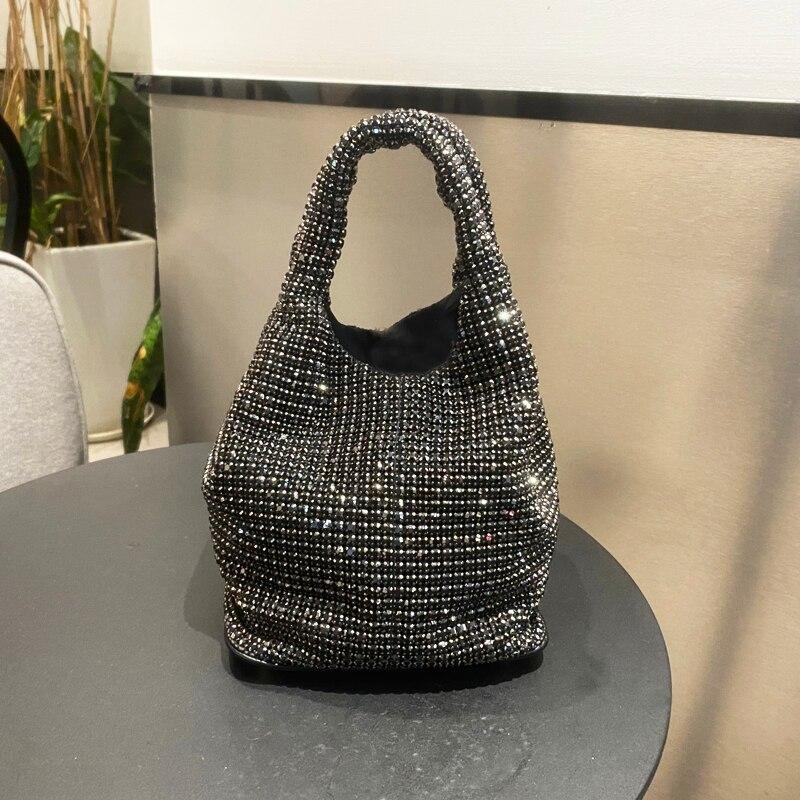 Borsa da sera con strass Manico Portamonete e Borse Borsa a mano Lusso Designer Hobo Borsa a spalla Borsa a tracolla con cristalli lucidi Secchiello KTY