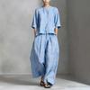 Set Estivi in Cotone e Lino da Donna a 2 Pezzi, Top con Bottoni a Manica Corta e Pantaloni a Gamba Larga, Completi Casual da Casa con Tasche