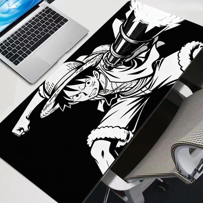 Black and White Mouse Pad One Piece Luffy Big Gamer Gaming Accessories Speed Keyboard Rubber Lock Edge Desk Mat Laptop Mousepad