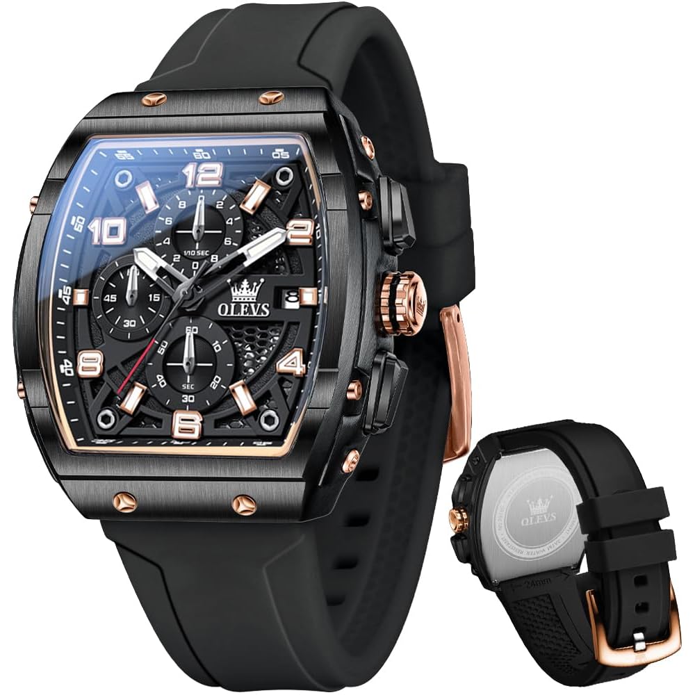 OLEVS Men s Stylish Chronograph Waterproof Multifunction Watch with Silicone Strap White Rose Gold