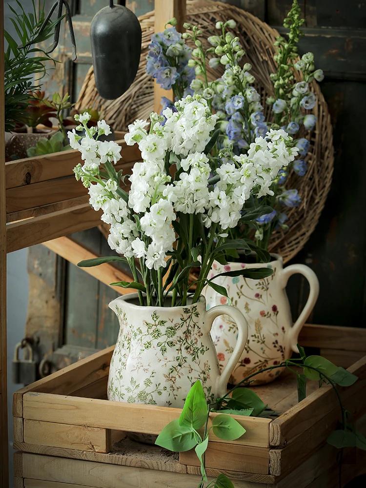 Vase Kettle Shape Ceramic Desktop Ornament Living Room Flower Arrangement Hydroponic Utensils Creative Retro Pastoral High Sense