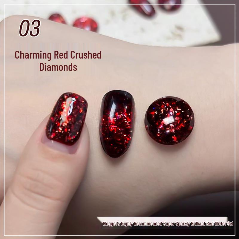 Super Flash Dark Night Rose Red Diamond Gel: Versatile Red Glitter Nail Art for Autumn/Winter